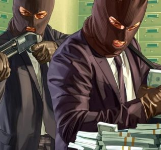Zwei maskierte Bankraeuber zeigen, wie man in GTA Online schnell Geld verdient